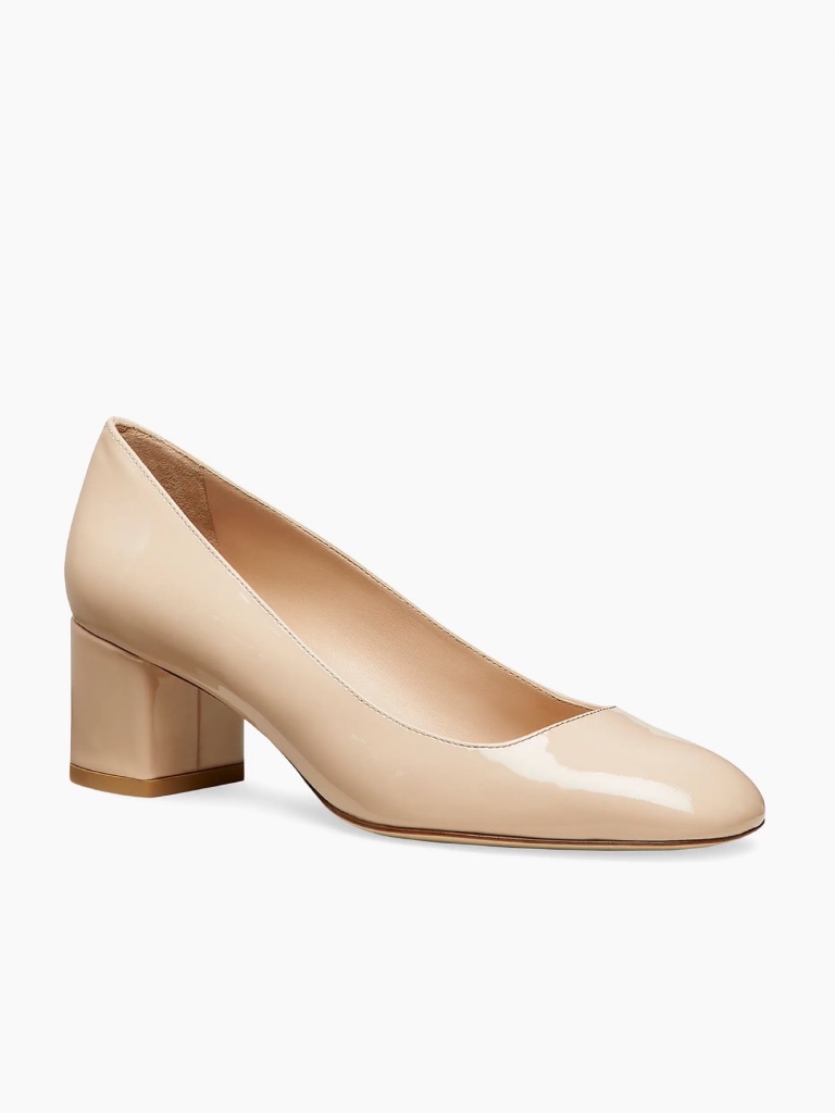 New Stuart Weitzman Maeve 50 Patent Leather Pumps Barely Beige Sz 7
